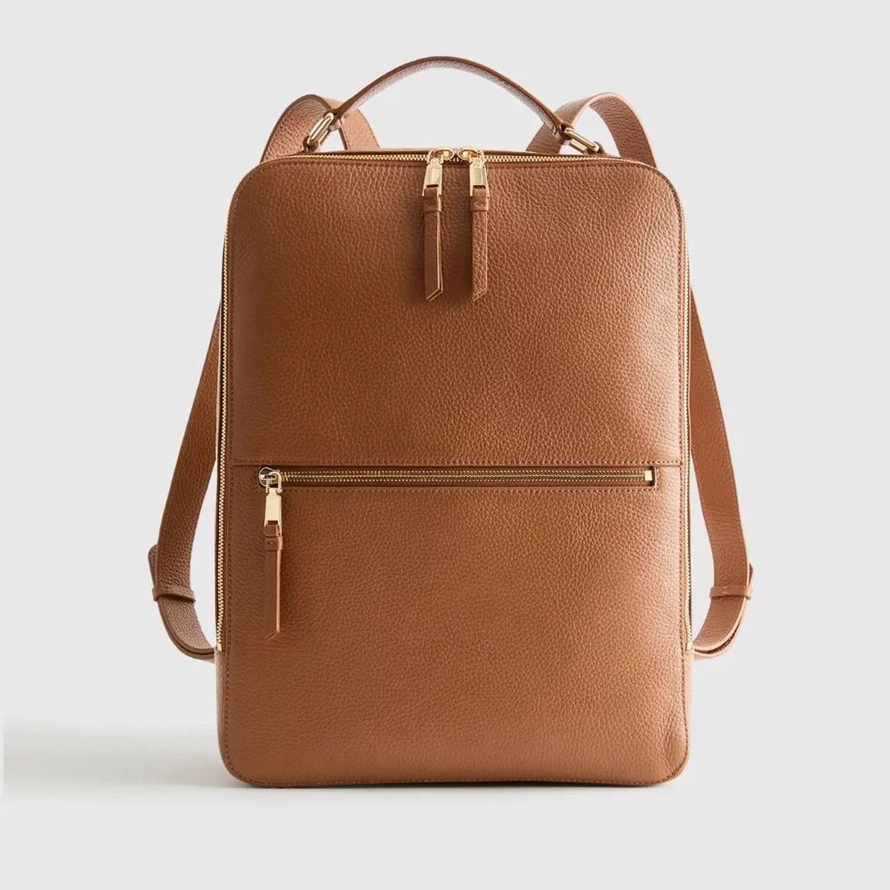 Quince NWOT Marlow Italian Leather Laptop Backpack in Cognac